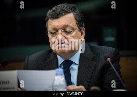 Strasbourg, France . Mar 11, 2014. Jose Manuel Barroso, président de la Commission européenne tient conférence de presse le Conseil Justice et affaires intérieures d'ordre du jour de l'an 2020 et l'état de droit à l'initiative de siège du Parlement européen à Strasbourg, en France, le Crédit photo : dpa 11.03.2014 alliance/Alamy Live News Banque D'Images