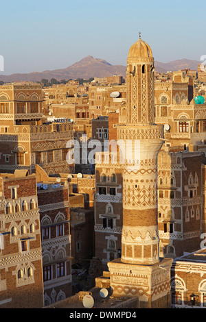 Portrait de la vieille ville de Sanaa, Site du patrimoine mondial de l'UNESCO, au Yémen, au Moyen-Orient Banque D'Images