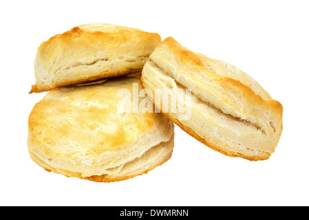 Trois des petits biscuits au babeurre sur fond blanc. Banque D'Images