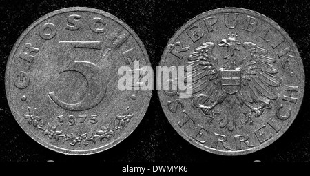 5 coin Groschen, armoiries, l'Autriche, 1975 Banque D'Images