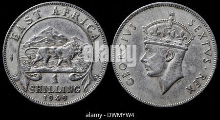 1 Shilling coin, le roi George VI, Afrique de l'Est, 1949 Banque D'Images