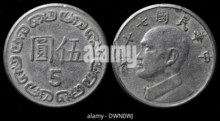 5 yuan monnaie, Chiang Kai-shek, Taiwan Banque D'Images