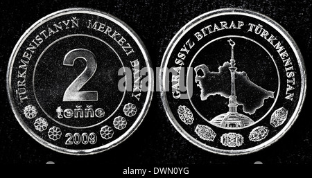 2 coin tenge, Turkménistan, 2009 Banque D'Images