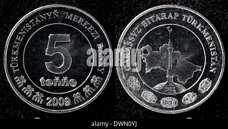5 coin tenge, Turkménistan, 2009 Banque D'Images