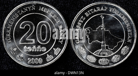 20 tenge coin, Turkménistan, 2009 Banque D'Images