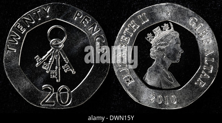 20 pence coins, Gibraltar, 2010 Banque D'Images