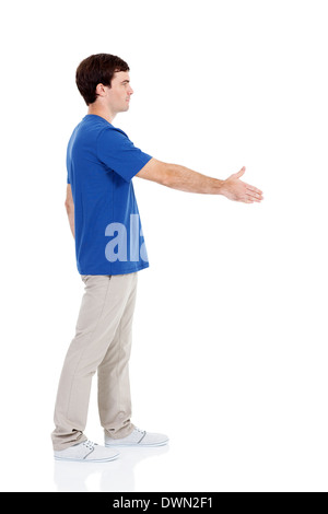 Vue latérale du casual young man handshake Banque D'Images