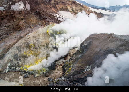 Fumeurs sur le volcan Mutnovsky fumerolles, le Kamchatka, Russie Banque D'Images