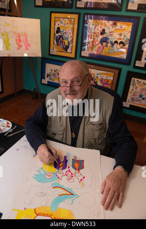 Austin, Texas, États-Unis. 11 mars 2014 - Beatles Yellow Submarine animator RON CAMPBELL peint à l'état sauvage sur la musique pendant le festival SXSW interactive 2014, Austin, Texas (Image Crédit : Crédit : Sandy Carson/ZUMAPRESS.com/Alamy Live News) Banque D'Images