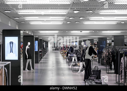 Le Fashion lab à Harrods, Londres, Royaume-Uni. Architecte : trouvés Associates, 2013. Vue de l'intérieur de la mode lab-de-chaussée. Banque D'Images