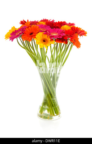 Bouquet de fleurs colorées Gerber en vase en verre Banque D'Images