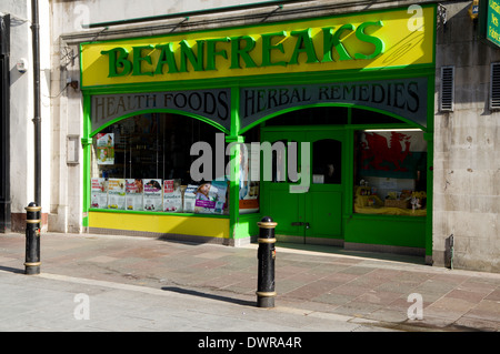 Beanfreaks boutique d'aliments de santé, High Street, Cardiff, Pays de Galles. Banque D'Images