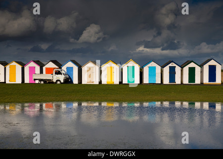 Broadsands ; cabines de plage, Devon, UK Banque D'Images