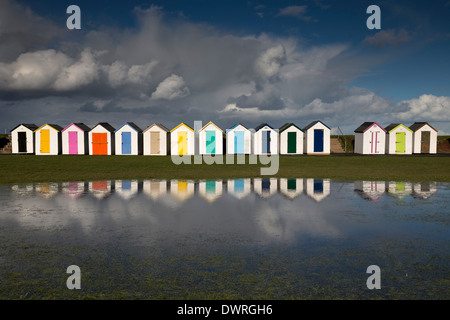 Broadsands ; cabines de plage, Devon, UK Banque D'Images