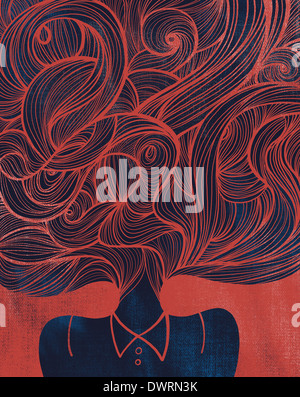 Image d'illustration de la femme aux cheveux emmêlés qui représente la confusion Banque D'Images