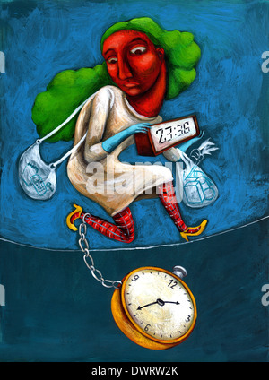 Image d'illustration dont l'horloge en marche pour le magasinage sur fond coloré Banque D'Images
