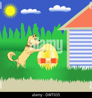 Illustration colorée avec chien et œuf de Pâques pour votre conception Banque D'Images