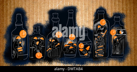 Image d'illustration d'hommes travaillant dans des bouteilles représentant la gestion du temps Banque D'Images