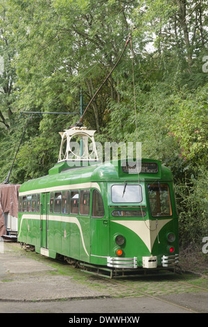 Un seul jeu de société Blackpool préservé 623 tramway. Construit en 1937 à l'aide d'un pinceau de Loughborough, maintenant au Heaton Park, Manchester. Banque D'Images