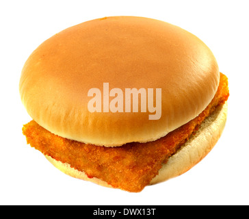 Burger avec des poissons photographiés sur fond blanc Banque D'Images