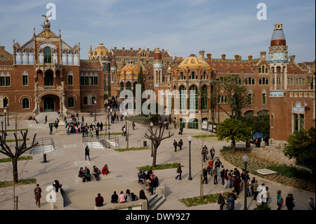 Vue générale, Hôpital de la Santa Creu i Sant Pau, immeuble moderniste de Barcelone, Espagne. Banque D'Images