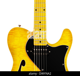 Semi-hollow jaune guitare électrique, isolated on white Banque D'Images