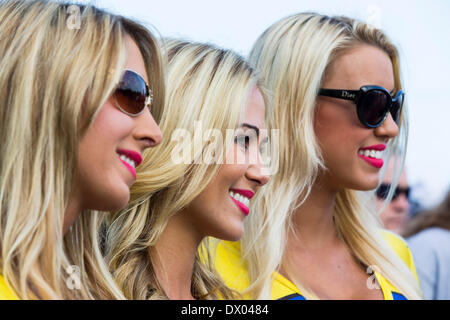 Sebring, en Floride, USA. Mar 15, 2014. Sebring, Floride - Mar 15, 2014 : Le Turner Motorsports les modèles posent pour les photos avant le début des 12 Heures de Sebring Sebring International Raceway à Sebring, Floride. Credit : csm/Alamy Live News Banque D'Images