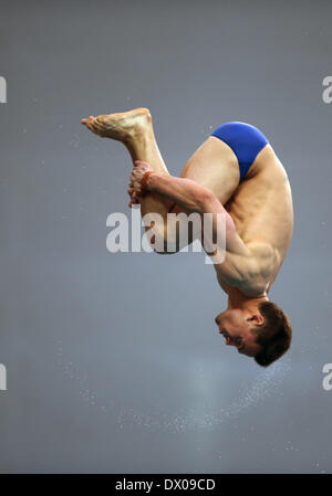 Beijing, Chine. Mar 16, 2014. Tom Daley de la Grande-Bretagne fait concurrence au cours de la plate-forme de 10m hommes finale aux World Series FINA 2014 à Beijing, capitale de Chine, le 16 mars 2014. Tom Daley a remporté la médaille de bronze avec 525,05 points. Credit : Bai Xuefei/Xinhua/Alamy Live News Banque D'Images