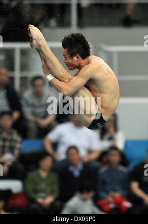 Beijing, Chine. Mar 16, 2014. Qiu Bo de la concurrence de la Chine au cours de la plate-forme de 10m à la finale de la Série mondiale FINA 2014 à Beijing, capitale de Chine, le 16 mars 2014. Qiu Bo a remporté la médaille d'argent avec 534,05 points. Credit : Cheng Tingting/Xinhua/Alamy Live News Banque D'Images