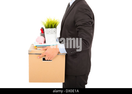 Businessman carrying a tiré ses affaires over white Banque D'Images