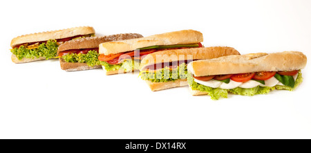 Collection de sandwiches, isolé sur blanc. Banque D'Images