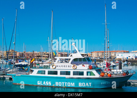 Bateau à fond de verre, Puerto de Las Palomas, le port, Corralejo, Fuerteventura, Canary Islands, Spain, Europe Banque D'Images