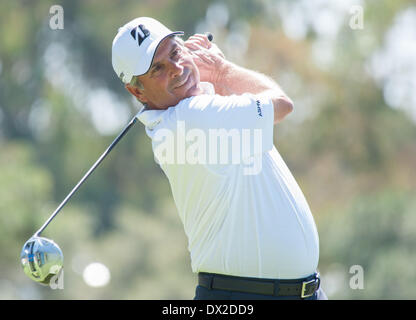 Newport Beach, Californie, USA. Mar 16, 2014. Fred Couples regarde son lecteur sur le deuxième trou lors de la ronde finale de la Classique de Toshiba à la Newport Beach Country Club le 16 mars 2014 à Newport Beach, en Californie. © Doug Gifford/ZUMAPRESS.com/Alamy Live News Banque D'Images