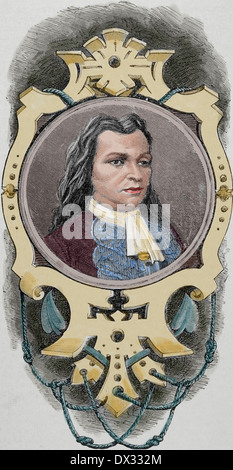 Blas de Lezo (1689-1741). L'amiral espagnol. Portrait. La gravure. De couleur. Banque D'Images