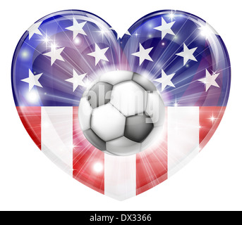 Balle de football soccer America flag love heart concept avec le drapeau américain en forme de coeur et un ballon de soccer de prendre l'avion Banque D'Images