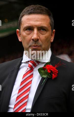 Glasgow, Ecosse. Mar 16, 2014. Aberdeen manager Derek McInnes écossais au cours de la finale de Coupe de Ligue entre le FC Aberdeen et Inverness Caledonian Thistle FC au Celtic Park. Aberdeen a gagné 4-2 sur les pénalités. Credit : Action Plus Sport/Alamy Live News Banque D'Images