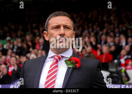 Glasgow, Ecosse. Mar 16, 2014. Aberdeen manager Derek McInnes écossais au cours de la finale de Coupe de Ligue entre le FC Aberdeen et Inverness Caledonian Thistle FC au Celtic Park. Aberdeen a gagné 4-2 sur les pénalités. Credit : Action Plus Sport/Alamy Live News Banque D'Images