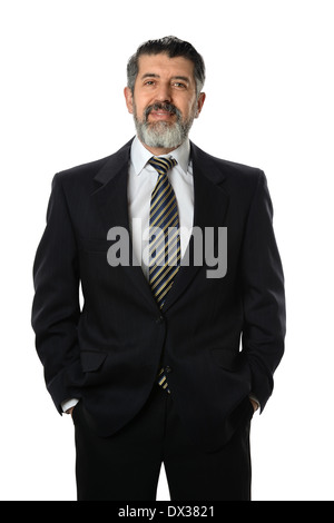 Portrait of senior businessman with hands in pockets isolé sur fond blanc Banque D'Images
