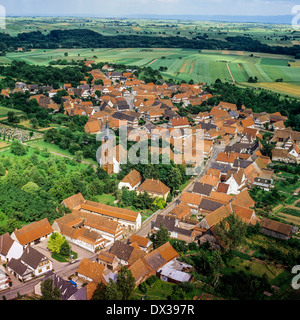 Vue aérienne de Hunspach village Alsace France Banque D'Images