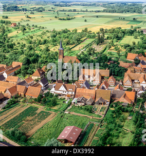 Vue aérienne de Hunspach village Alsace France Banque D'Images