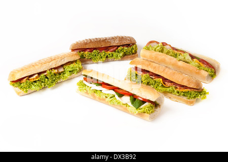 Collection de sandwiches, isolé sur blanc. Banque D'Images