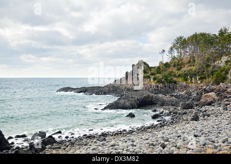 Colonnes basaltiques de la côte en commun dans l'île de Jéju JungMun Banque D'Images