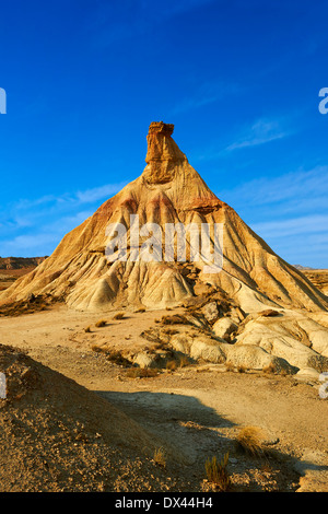 Castildeterra rock formation à la Bardena Blanca salon du Parc Naturel de Bardenas Riales, Navarre, Espagne Banque D'Images