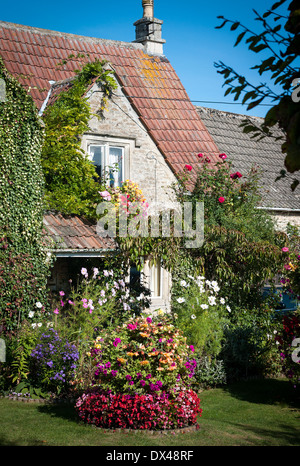 Jardin avant l'anglais attrayant avec literie de l'escalade et les plantes vivaces Banque D'Images