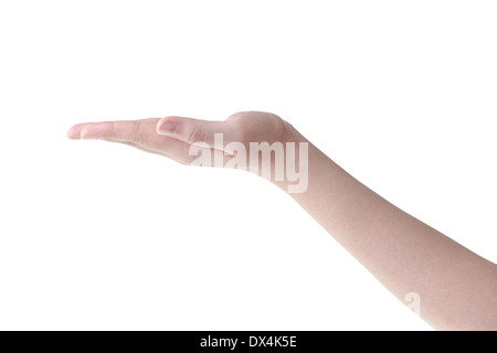 Ouvrir la main femme vide isolated on white Banque D'Images