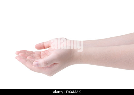 Les mains ouvertes de woman isolated on white Banque D'Images