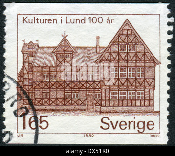 Suède - vers 1982 : timbre-poste imprimé en Suède, Lund Musée montre, vers 1982 Banque D'Images