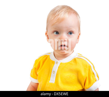 La petite belle enfant isolé sur fond blanc Banque D'Images