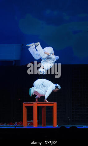 Liberec, République tchèque. 18 Mar, 2014. Les acrobates de Cirque National chinois sont vus pendant le spectacle nuits de Shanghai à Liberec, République tchèque, le 18 mars 2014. Photo : CTK Radek Petrasek/Photo/Alamy Live News Banque D'Images