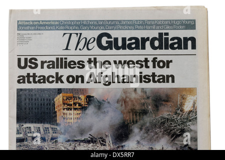 Le gardien du 13 septembre 2001 annonçant le début de l'invasion de l'Afghanistan Banque D'Images